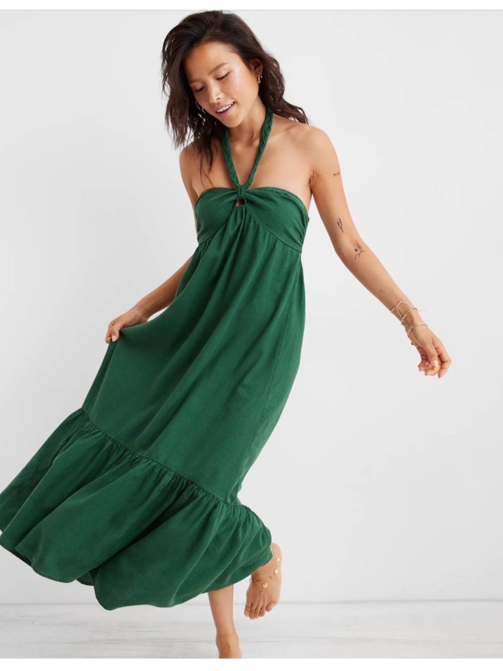 Aerie High Low Halter Maxi Sundress - Dark Algae - XS